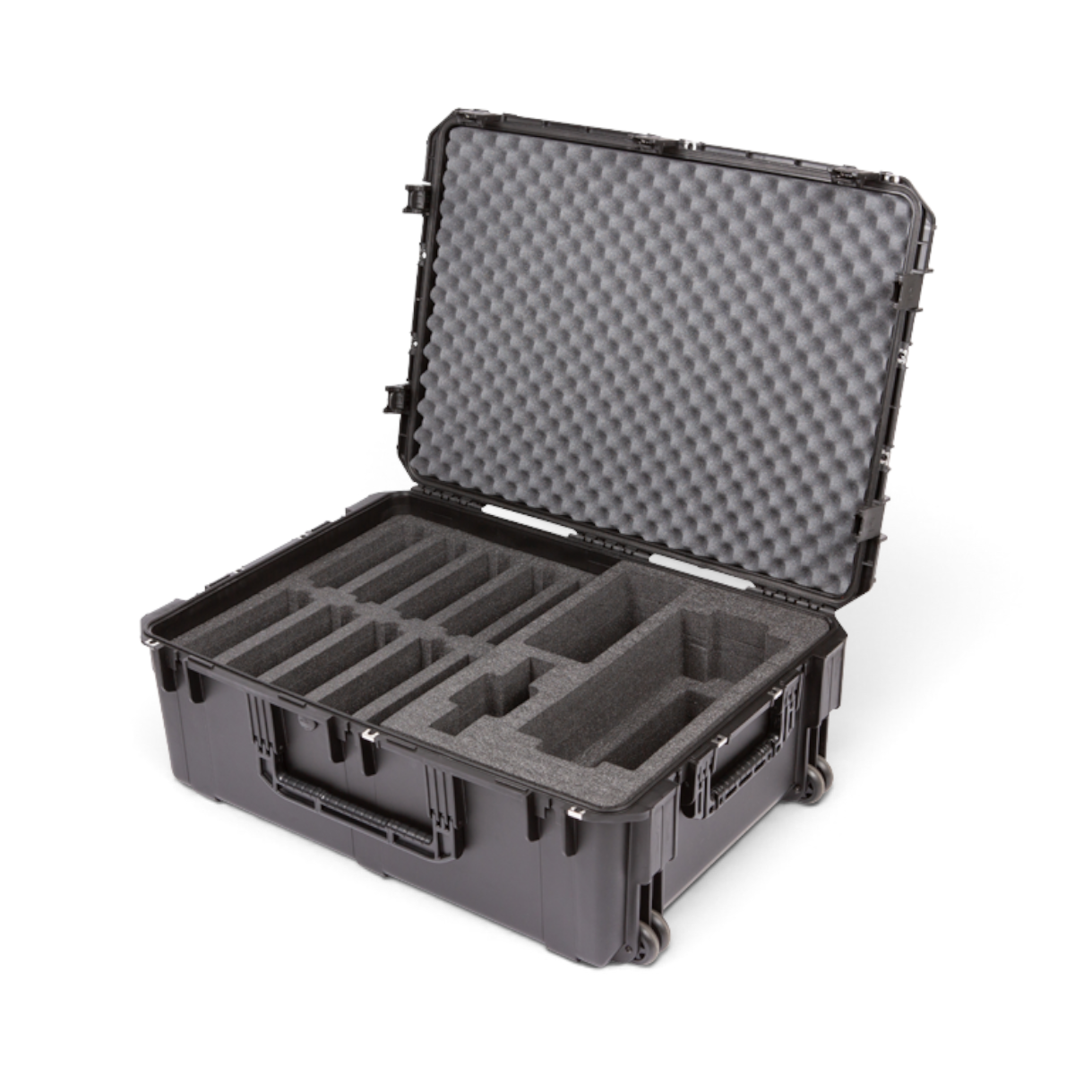 SKB Cases iSeries wireless microphone system hard case with custom foam interior and wheels for secure transport.
