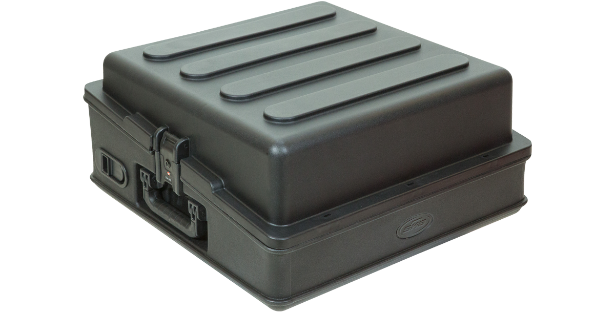 10U Mixer Rack Case with hard lid and TSA-approved latches, offering durable protection for mixers like the Allen & Heath Qu-16.