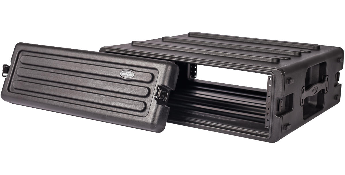3U rSeries Rack - 3U rack case with front lid removed, showing interior rack space and durable roto-molded design.