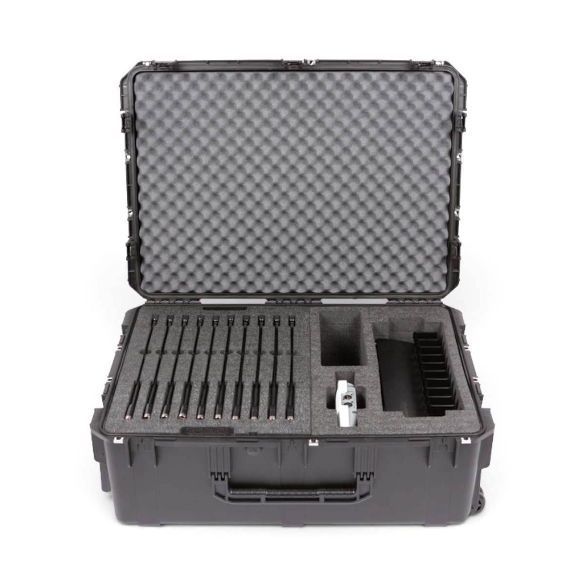 SKB Cases iSeries hard shell transport case with custom foam interior for Shure Microflex wireless conference system