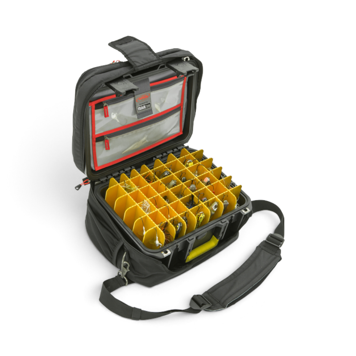 SKB Cases iSeries 1309-6 waterproof lure case with yellow dividers and Think Tank lid organizer for fishing gear