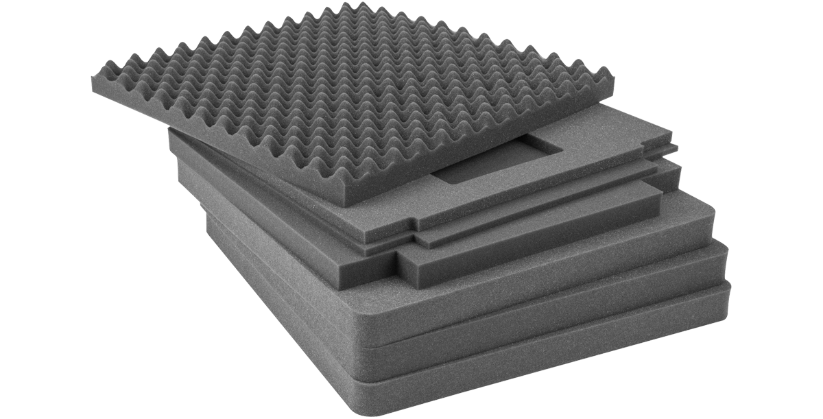 Cubed foam replacement set for 3i-2424-10 cases with customizable layers and egg-crate top, ideal for protective storage and secure fit.