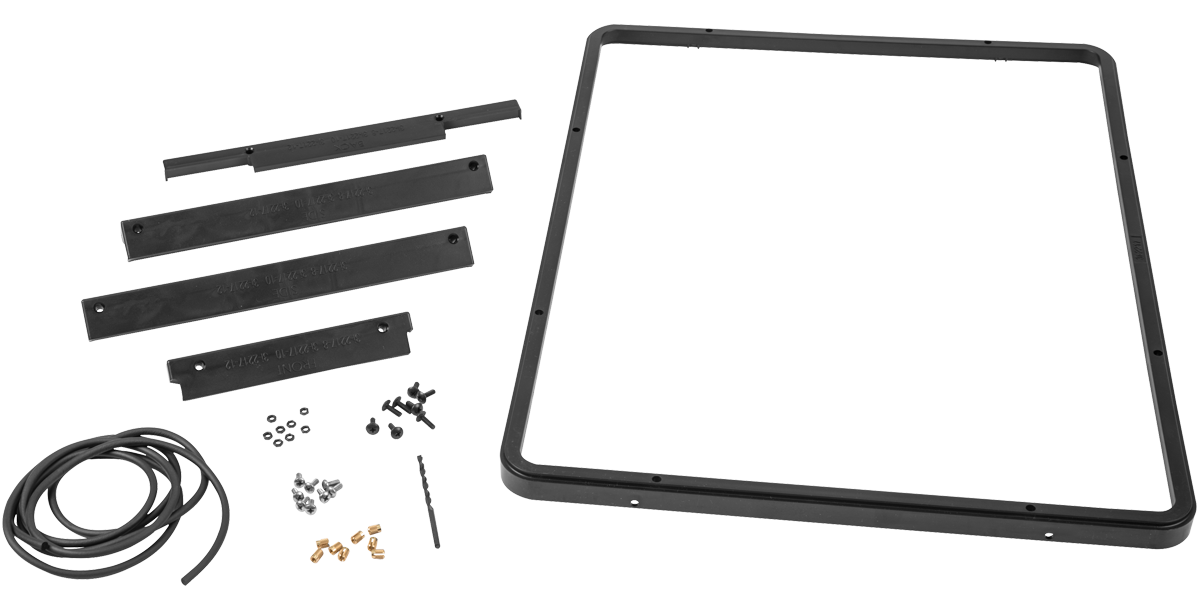 iSeries 2217 Mounting Ring Kit with panel ring, gasket, drill jigs, and hardware for 3i-2217 case panel installation.