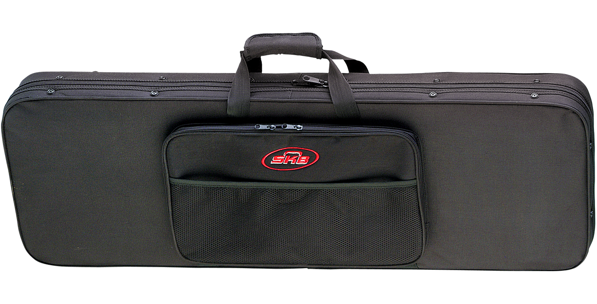 Electric Guitar Soft Case featuring a durable 600D nylon exterior, front storage pouch, and reinforced handle for superior protection and convenience.