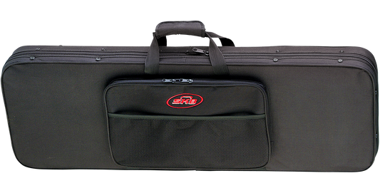 Electric Guitar Soft Case featuring a durable 600D nylon exterior, front storage pouch, and reinforced handle for superior protection and convenience.