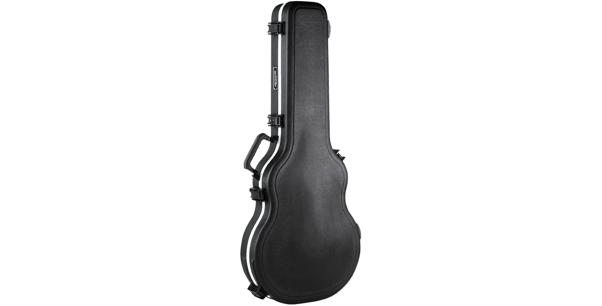 Angled side view of Thin Body Guitar Case - Semi-Hollow Guitar Case highlighting its slim profile and rugged construction for electric guitar protection.