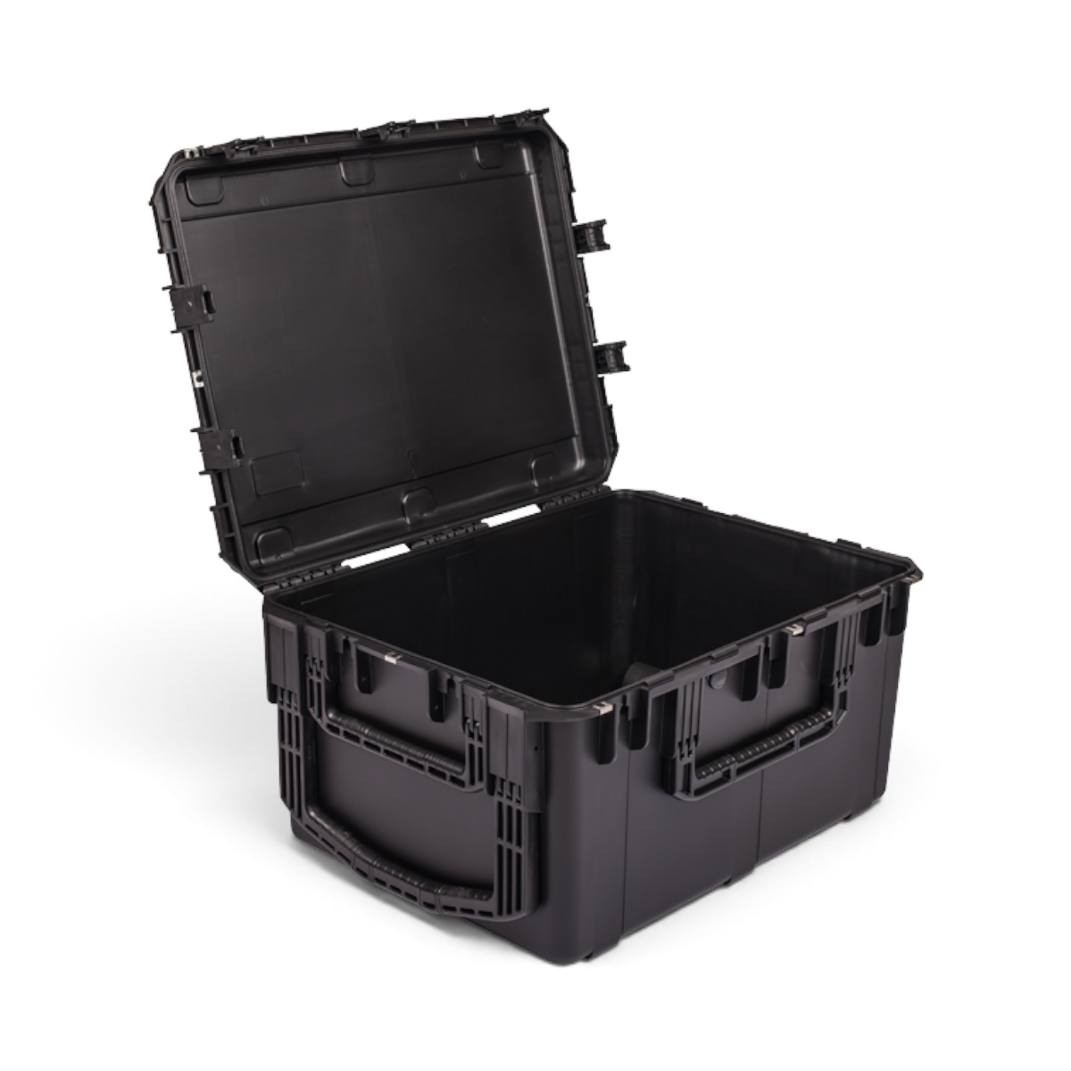 SKB Cases iSeries 2922-16 black waterproof injection molded hard case with open lid and heavy-duty side handles.