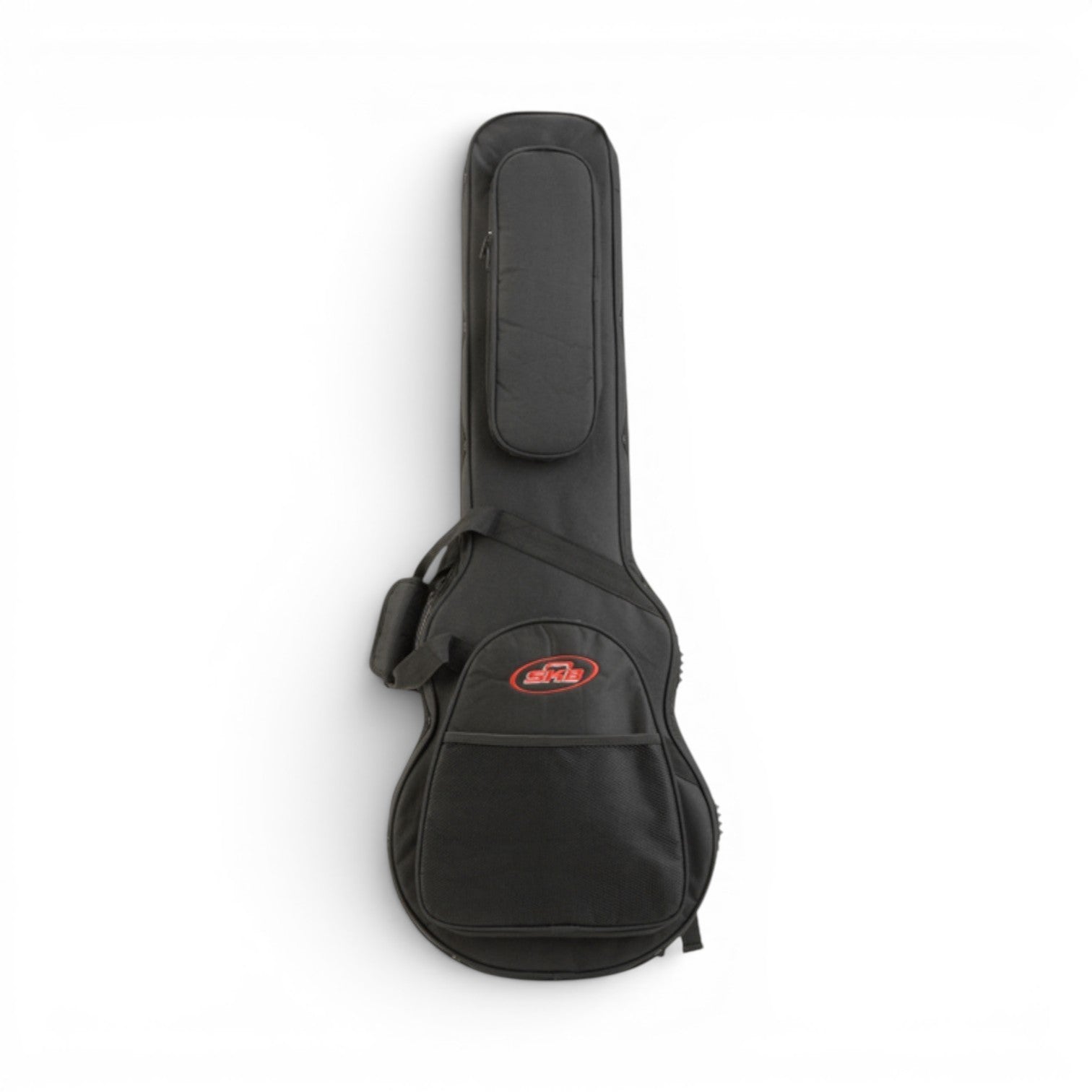 Front view of Les Paul Guitar Soft Case with durable 600 Denier nylon exterior and logo patch, ideal for safe guitar storage and travel.