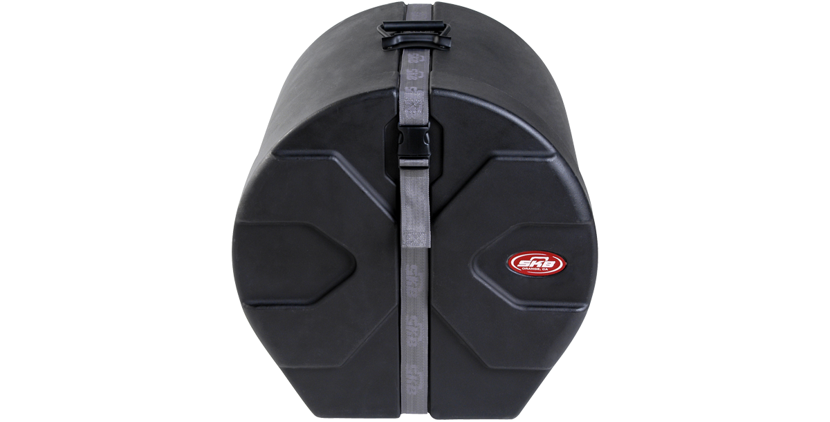 16 x 16 drum case roto-molded with patented Roto-X pattern and secure strap, ideal for stacking and protecting percussion instruments.