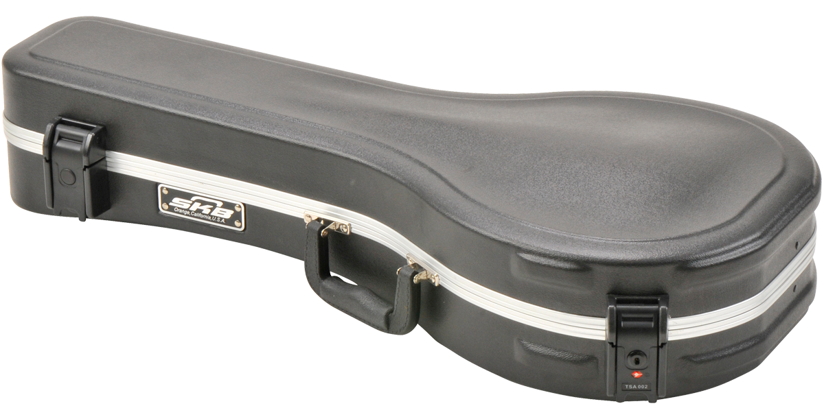 Durable A-Style Mandolin Case featuring plush interior, ABS exterior, and secure TSA latches for safe transport.