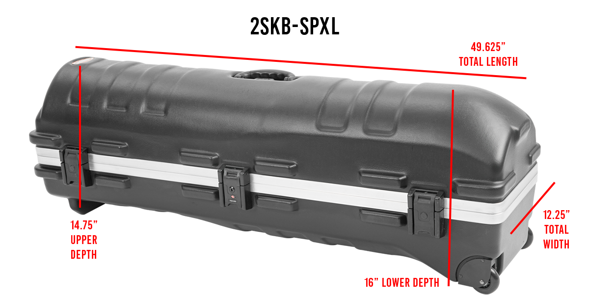 ATA Staff Pro XL Golf Travel Case with TSA locks, showing full dimensions including 49.625" length, 12.25" width, and 14.75" upper depth.