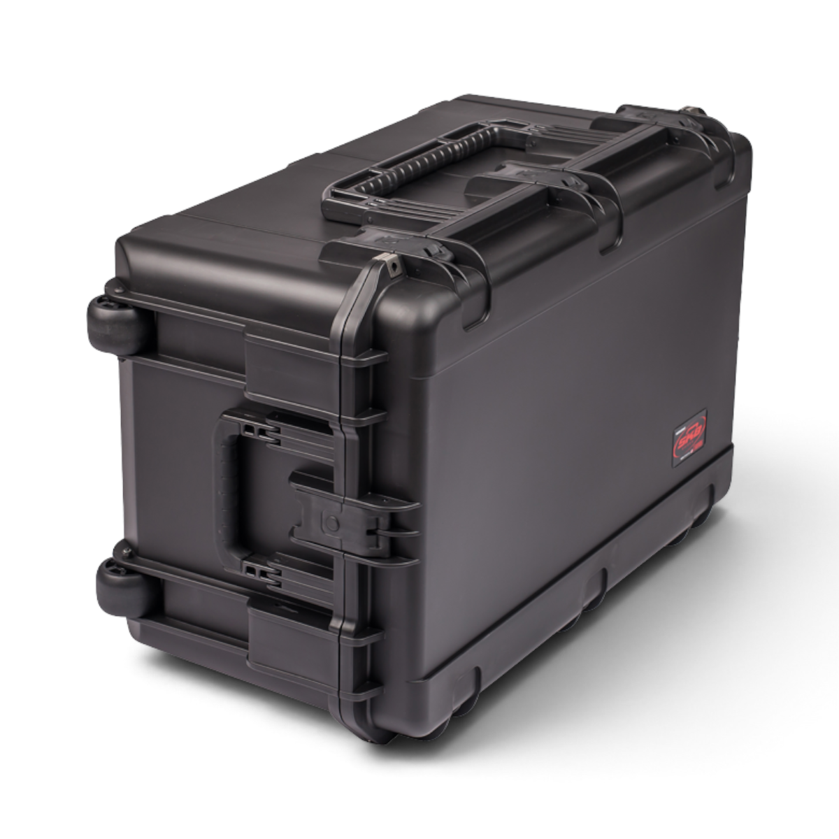SKB Cases iSeries 2918-14 black waterproof injection molded polypropylene equipment case with wheels and side handle.