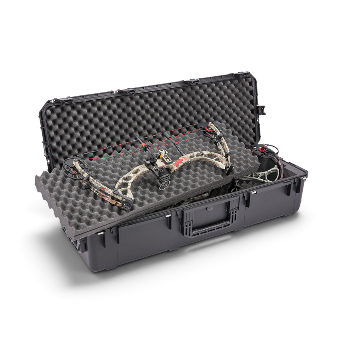 SKB Cases iSeries 4414-10 waterproof double bow case with foam interior holding two compound bows in black