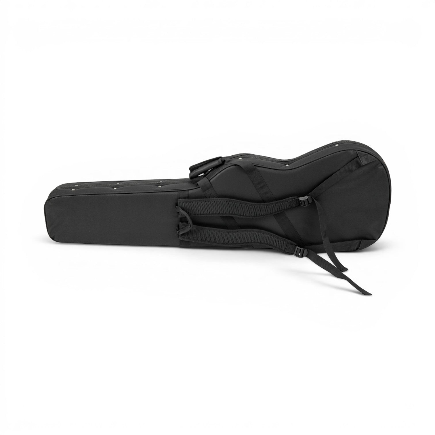 Side profile of Electric Bass Soft Case with EPS foam, featuring padded straps and secure zipper closure for safe instrument storage.