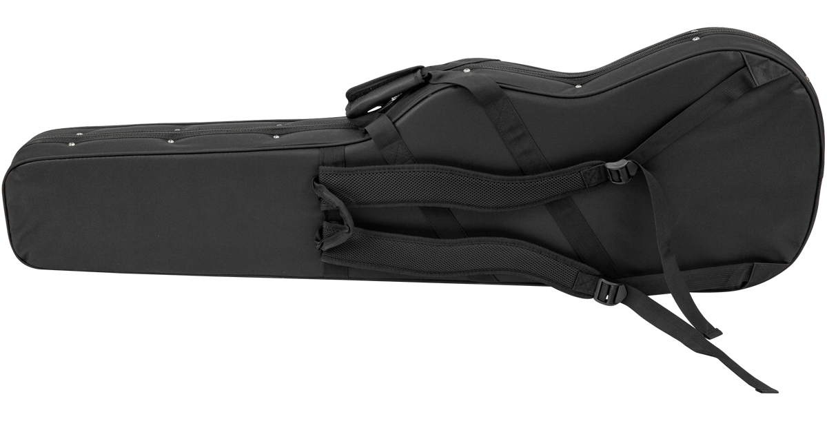 Side profile of Electric Bass Soft Case with EPS foam, featuring padded straps and secure zipper closure for safe instrument storage.
