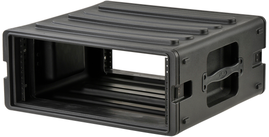 Angled side view of 4U rSeries Rack - Durable Rack Mount Case showing molded handles and rugged polyethylene body for home and garden use.
