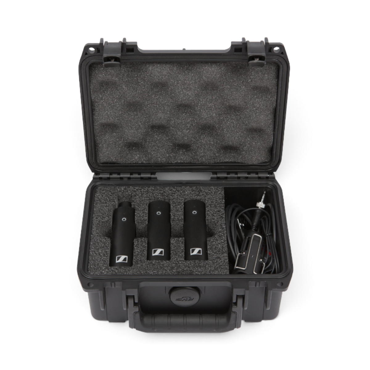 SKB Cases iSeries waterproof hard case with custom foam interior holding a Sennheiser XSW-D ENG wireless audio system.