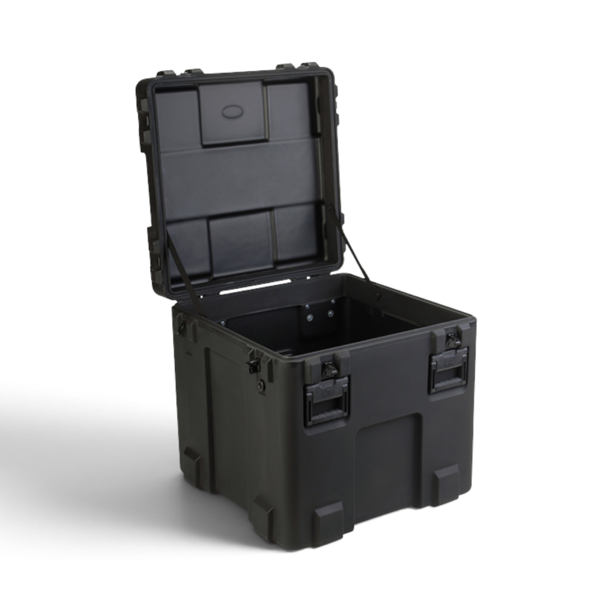 SKB Cases rSeries 2727-27 black roto-molded military-standard equipment case with open lid and stainless steel latches