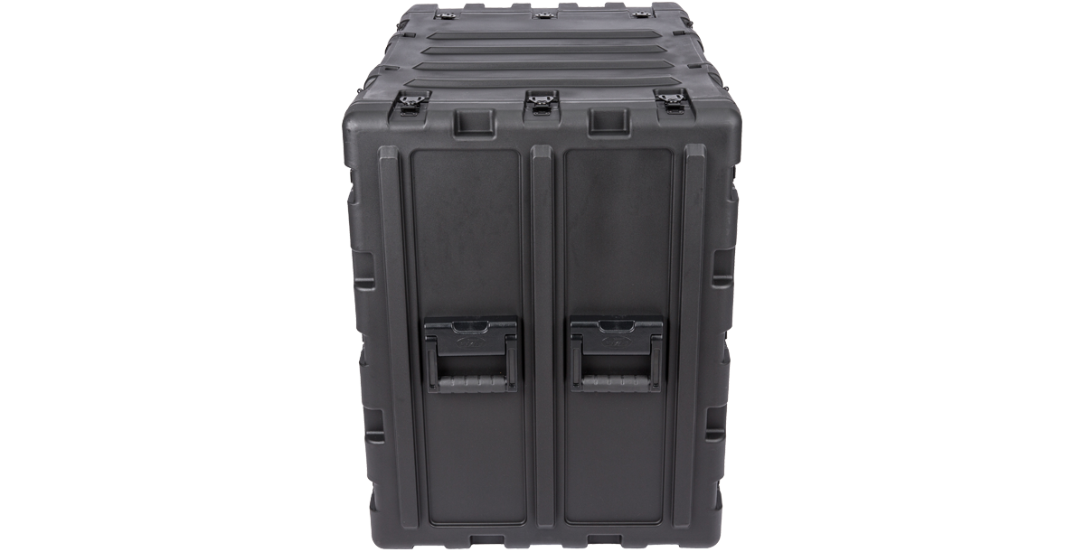 Rear view of 24-Inch Shockproof Rack Case - Electronics Protection with closed panel and molded handles for secure transport.