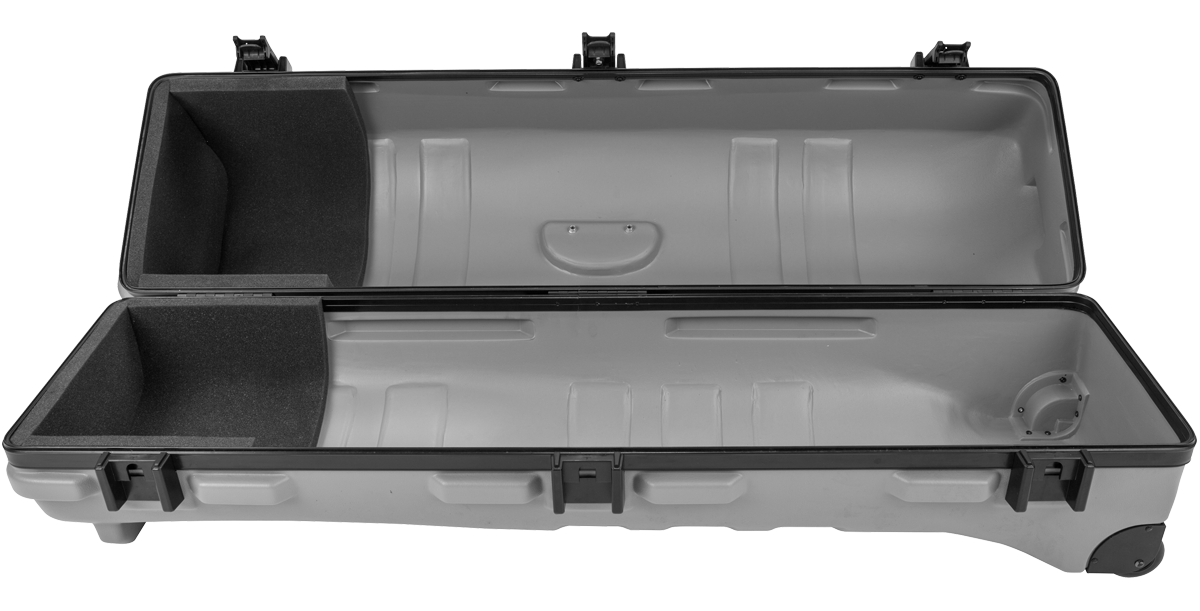 Top-down view of open ATA Staff Pro XL Golf Travel Case - Grey showing foam-lined interior designed to hold clubs up to 49 inches.