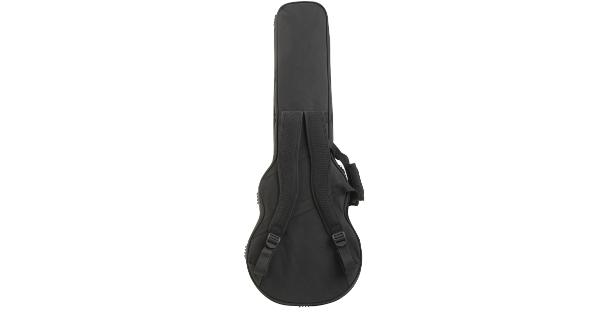 Rear view of Les Paul Guitar Soft Case featuring adjustable backpack straps and lightweight design for easy carrying and secure fit.