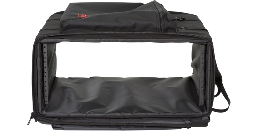 4U Soft Rack for Wireless Systems - Portable 4U rack case with open front and padded interior, ideal for wireless microphones and audio gear.
