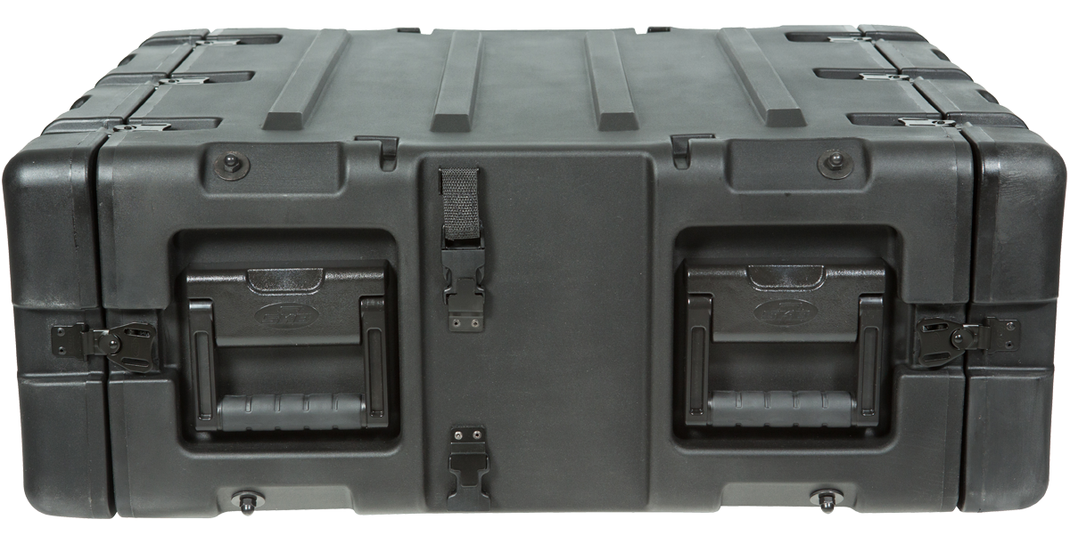 Back panel of 20 Inch Shock Rack - 3U RR Series featuring dual handles and reinforced structure for shockproof performance.