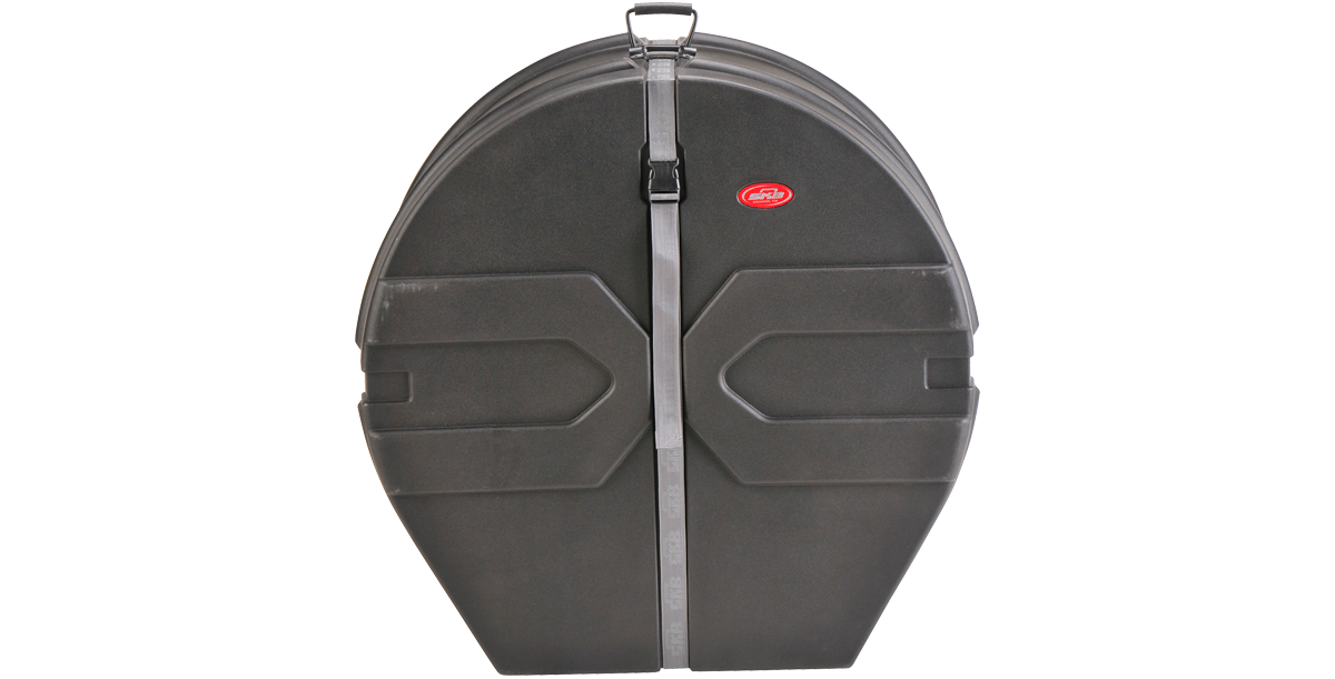Drum Case 16x32 with Roto-X pattern, closed view showing durable molded shell and secure strap for marching bass drum protection.