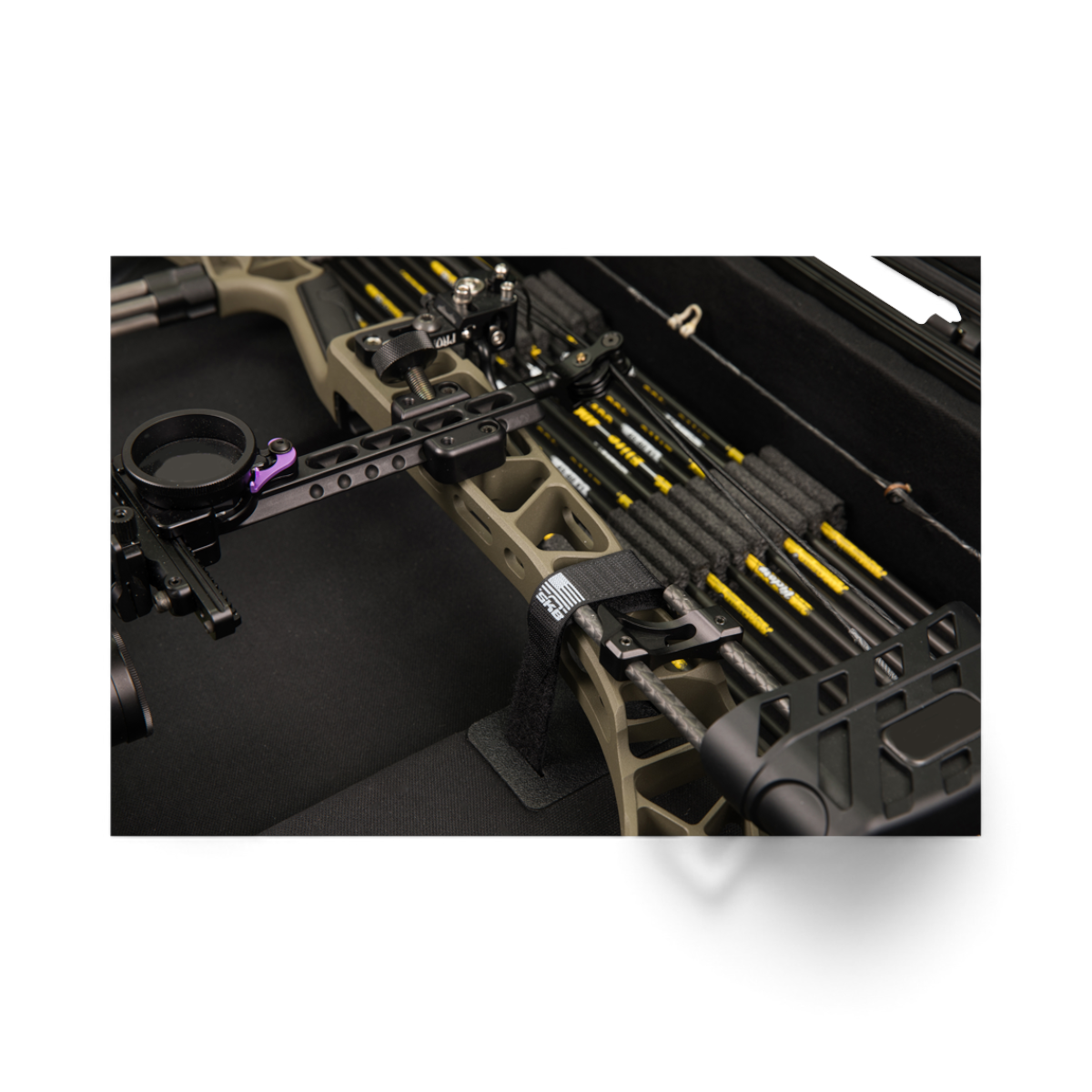 SKB Cases iSeries Mathews bow case interior featuring a compound bow with arrows secured in foam inserts