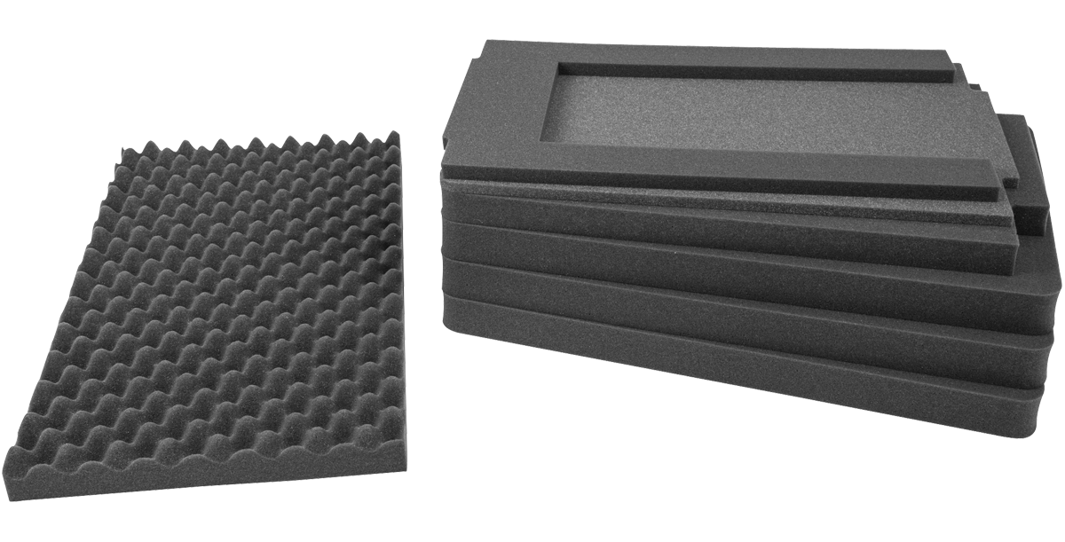 SKB Cubed Foam Insert for 3i-2615-10 cases, featuring layered protective foam with customizable compartments for secure equipment storage.