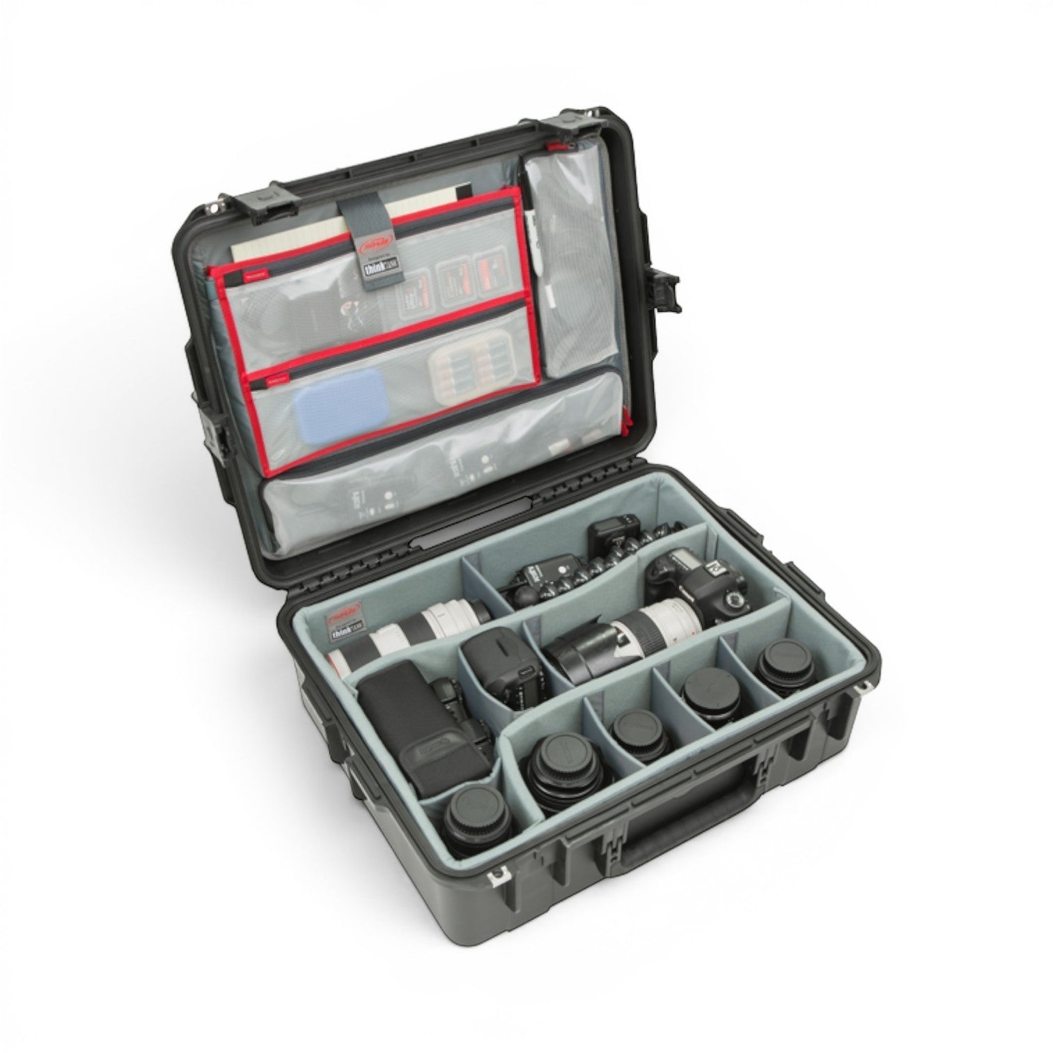 Interior of iSeries 2217-8 Waterproof Molded Case - Durable Design with mesh pockets and padded compartments for complete gear organization.