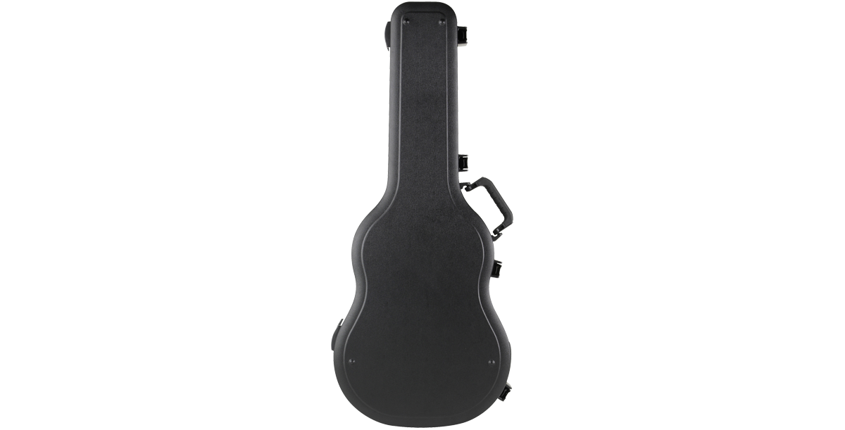 Back view of Acoustic Guitar Case - Dreadnought & 12-String featuring a hard shell design and TSA-approved locking system.