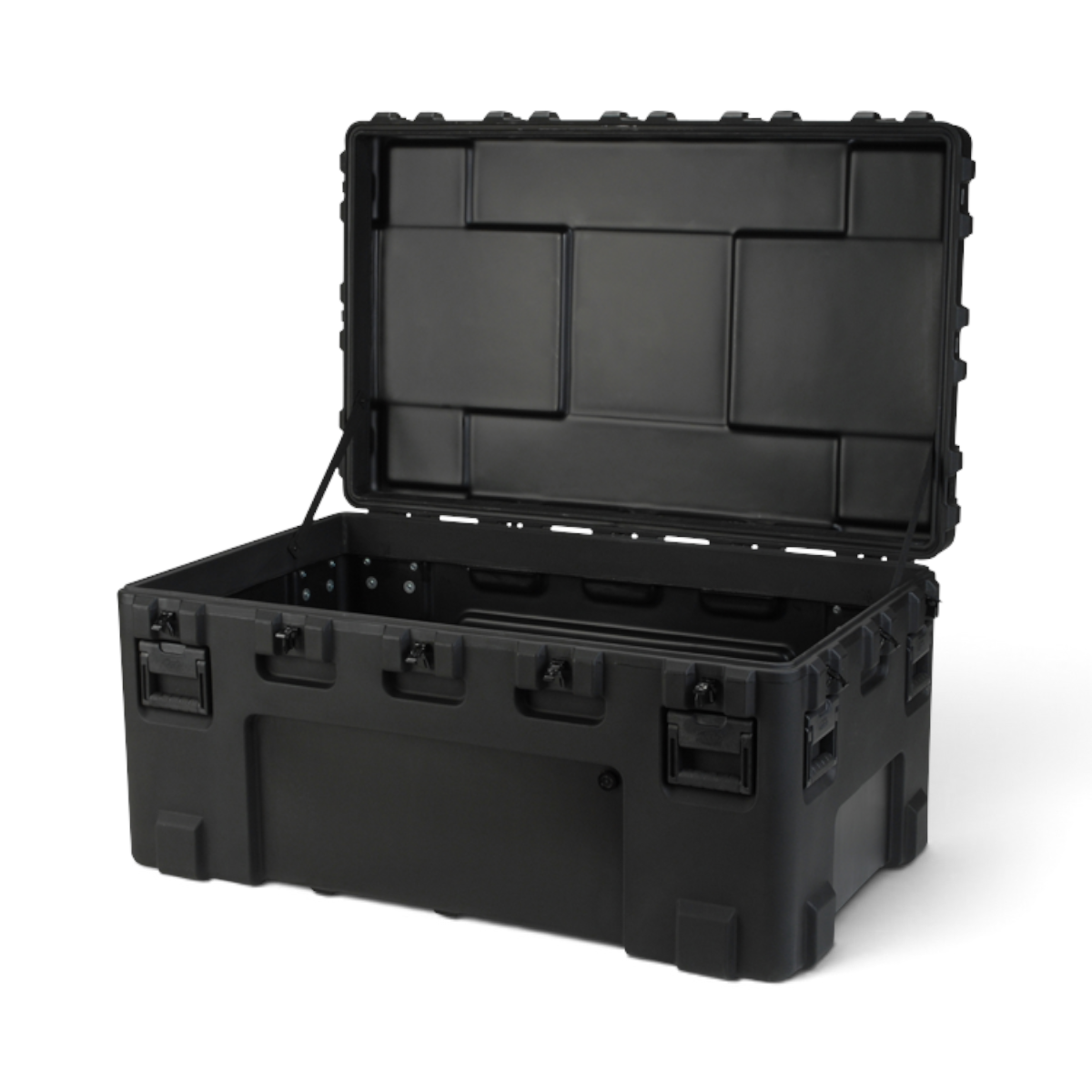 SKB Cases rSeries 5030-24 black roto-molded military-standard equipment case with open lid and stainless steel latches