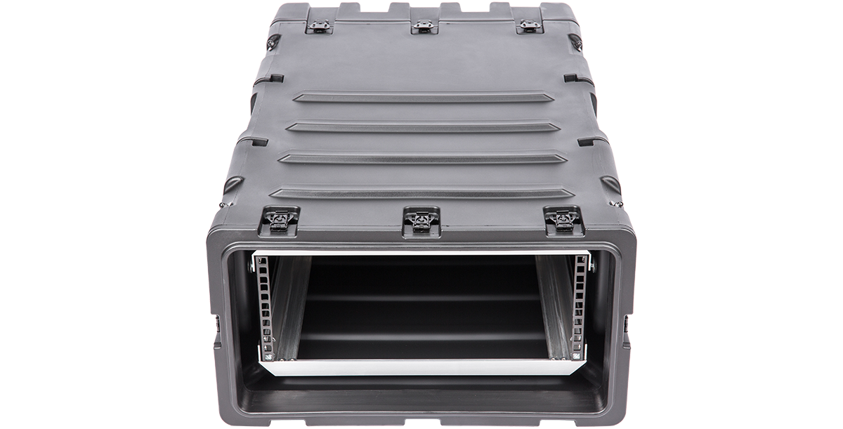 Front view of 4U Deep Shock Rack - Equipment Protection | 30-inch deep shockproof case ideal for transporting delicate electronic gear securely.