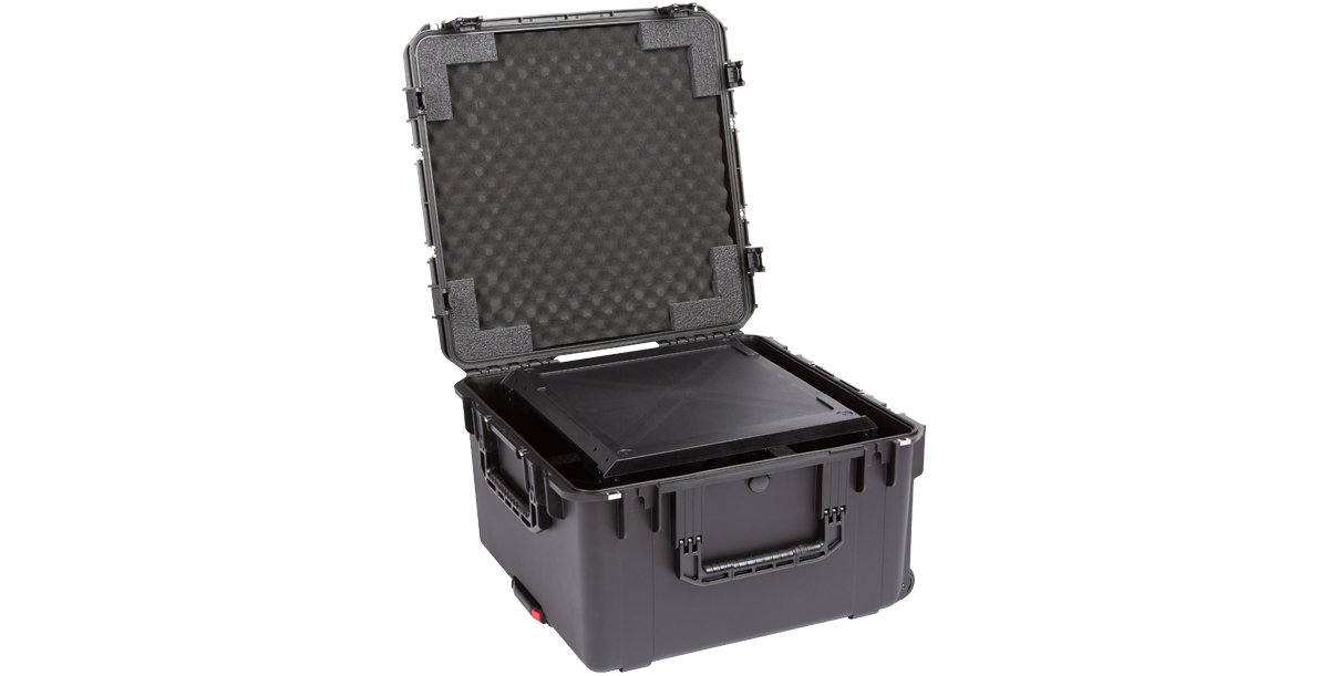 20" Fly Rack Case - iSeries Injection Molded partially open with visible foam padding, perfect for pro audio rack protection.