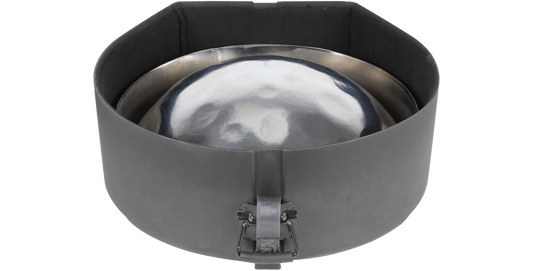 Open Lead/Tenor Steel Drum Case with steel drum inside, showing padded interior for secure transport and protection.