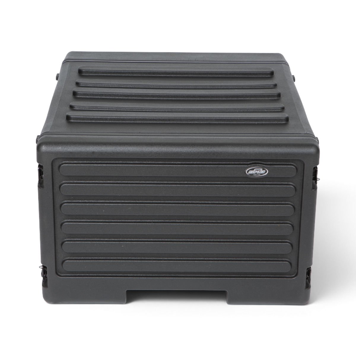 Back view of SKB 6U Rolling Rack with sealed panel and rugged roto-molded design for maximum protection.