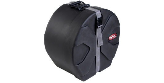 Durable 8x14 Roto-Molded Drum Case angled view showing reinforced edges, padded interior, and heavy-duty latch for secure transport.