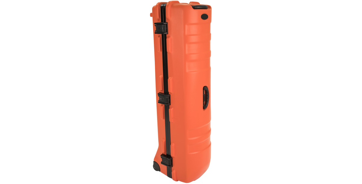 Angled side view of ATA Staff Pro XL Golf Travel Case highlighting durable latches and reinforced edges for travel protection.