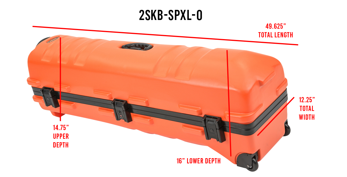 ATA Staff Pro XL Golf Travel Case with Wheels shown with dimensions: 49.625" length, 12.25" width, and 16" lower depth for golf club storage.