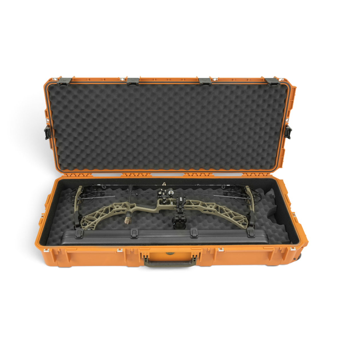 SKB Cases Pro Series coyote brown double bow case with convoluted foam interior holding a compound bow