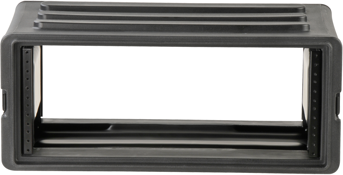 Front-facing empty 4U Shallow Rack Case - Durable Equipment Storage with interlocking design and reinforced rack rails.