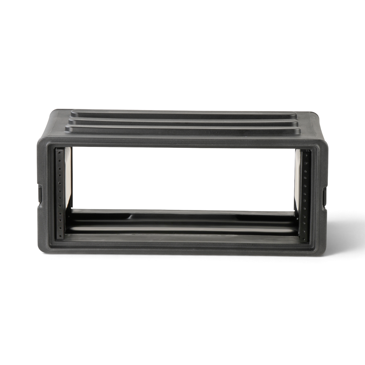 Front-facing empty 4U Shallow Rack Case - Durable Equipment Storage with interlocking design and reinforced rack rails.