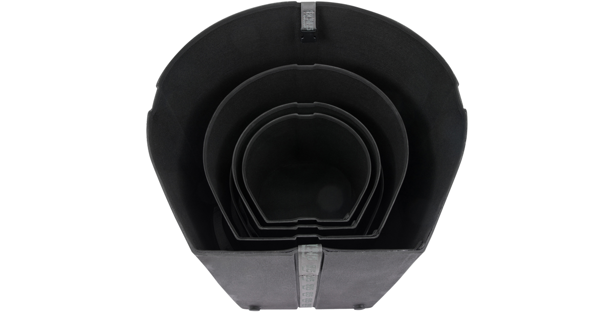 SKB Drum Package - Ultimate Drum Case Set with open top view of nested cases, showing layered protection and interior lining.