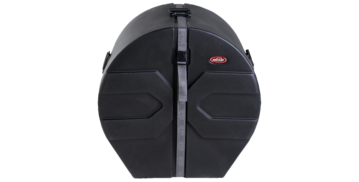 Front view of Marching Bass Drum Case - Durable Protection | Roto-molded with patented Roto-X pattern for stacking and stability.