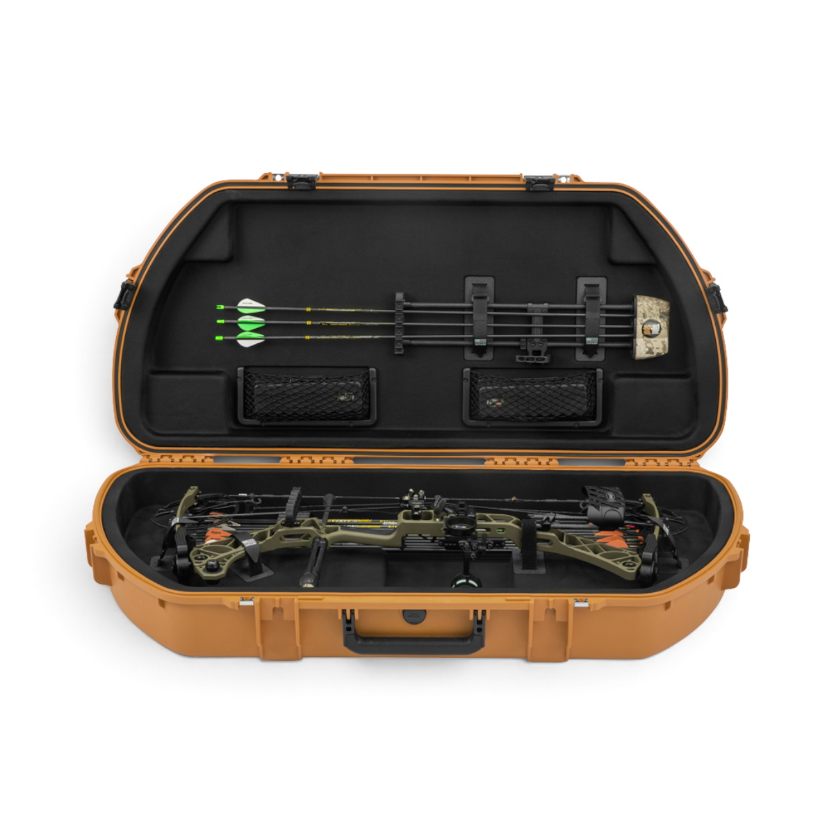 SKB Cases Pro Series coyote brown waterproof bow case with internal arrow storage and secure bow tie-downs