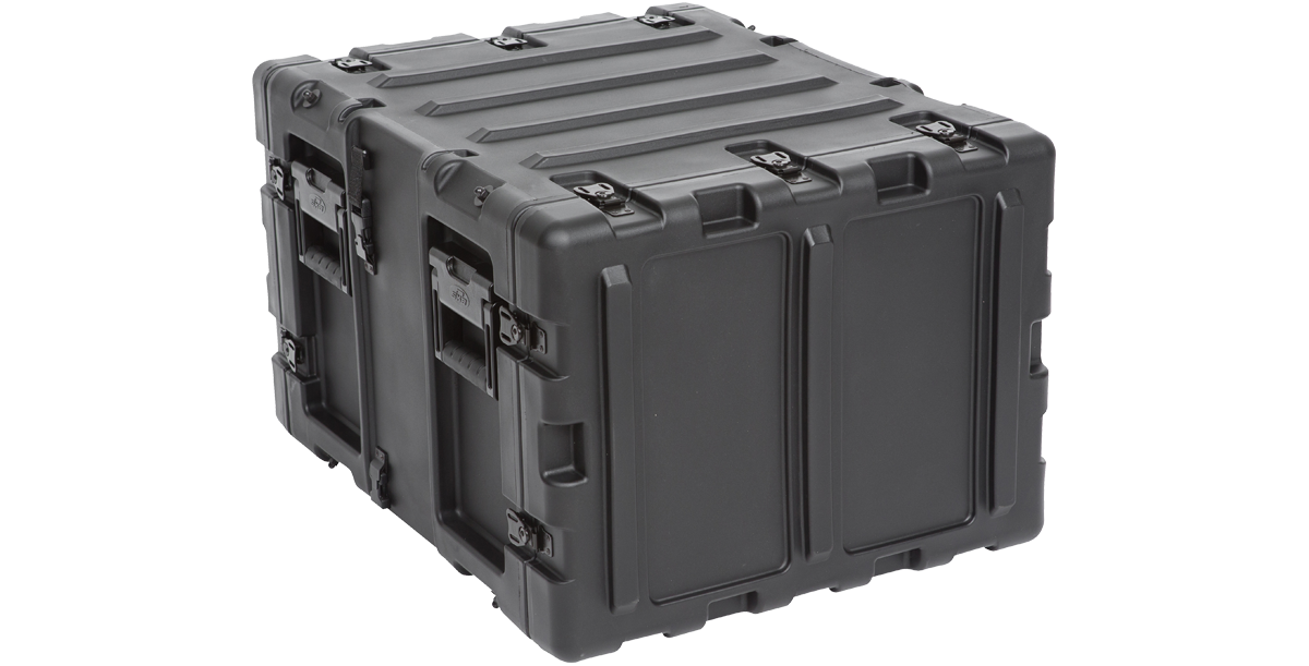 Closed 20-inch Shock Rack Case with reinforced latches and molded exterior for watertight and shockproof electronics protection.