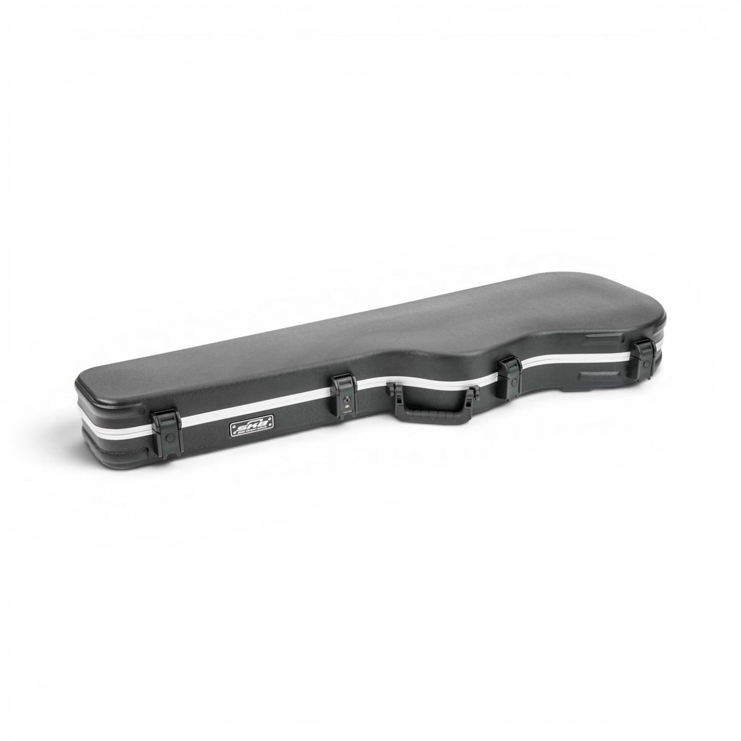 Flat view of closed Precision Jazz Bass Case with TSA Lock, highlighting compact design and durable molded construction for bass guitars.