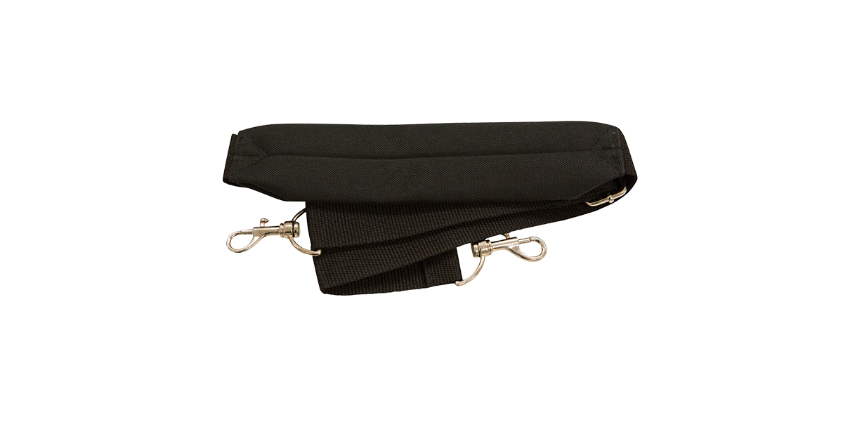 Padded Adjustable Carry Strap for Band & String Cases featuring reinforced stitching and swivel clips for comfort and reliable case handling.