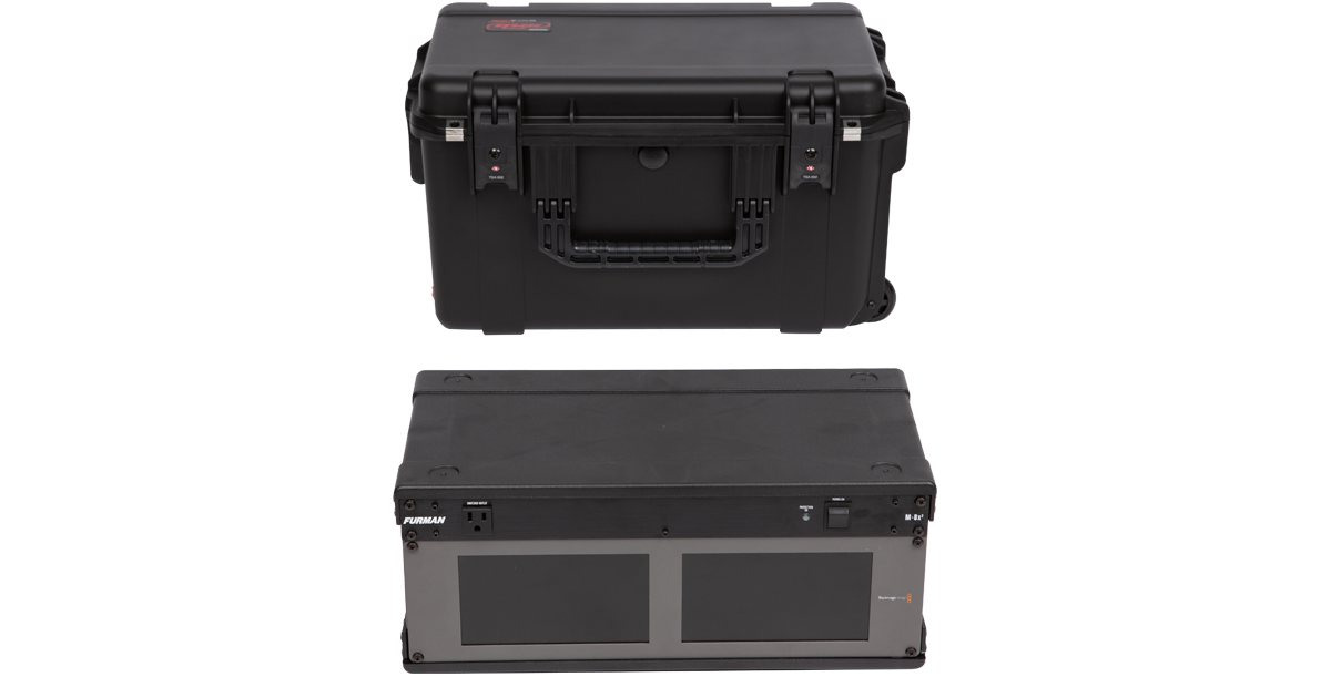 Front view of Injection Molded Shallow Rack - 4U iSeries Fly Rack with rack unit removed, highlighting TSA latches and rugged design.